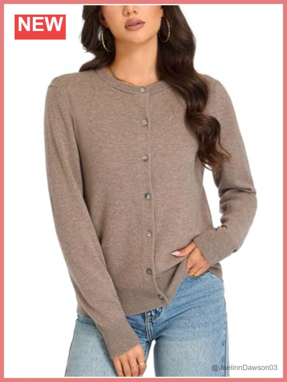 100% Merino Wool Cardigan Button Front Crew Neck Knit Sweater